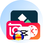 Icon showing video and audio editing tools