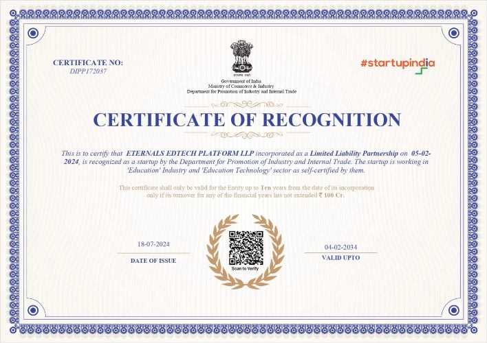 Image showing the startup India certification for company Online Eternals