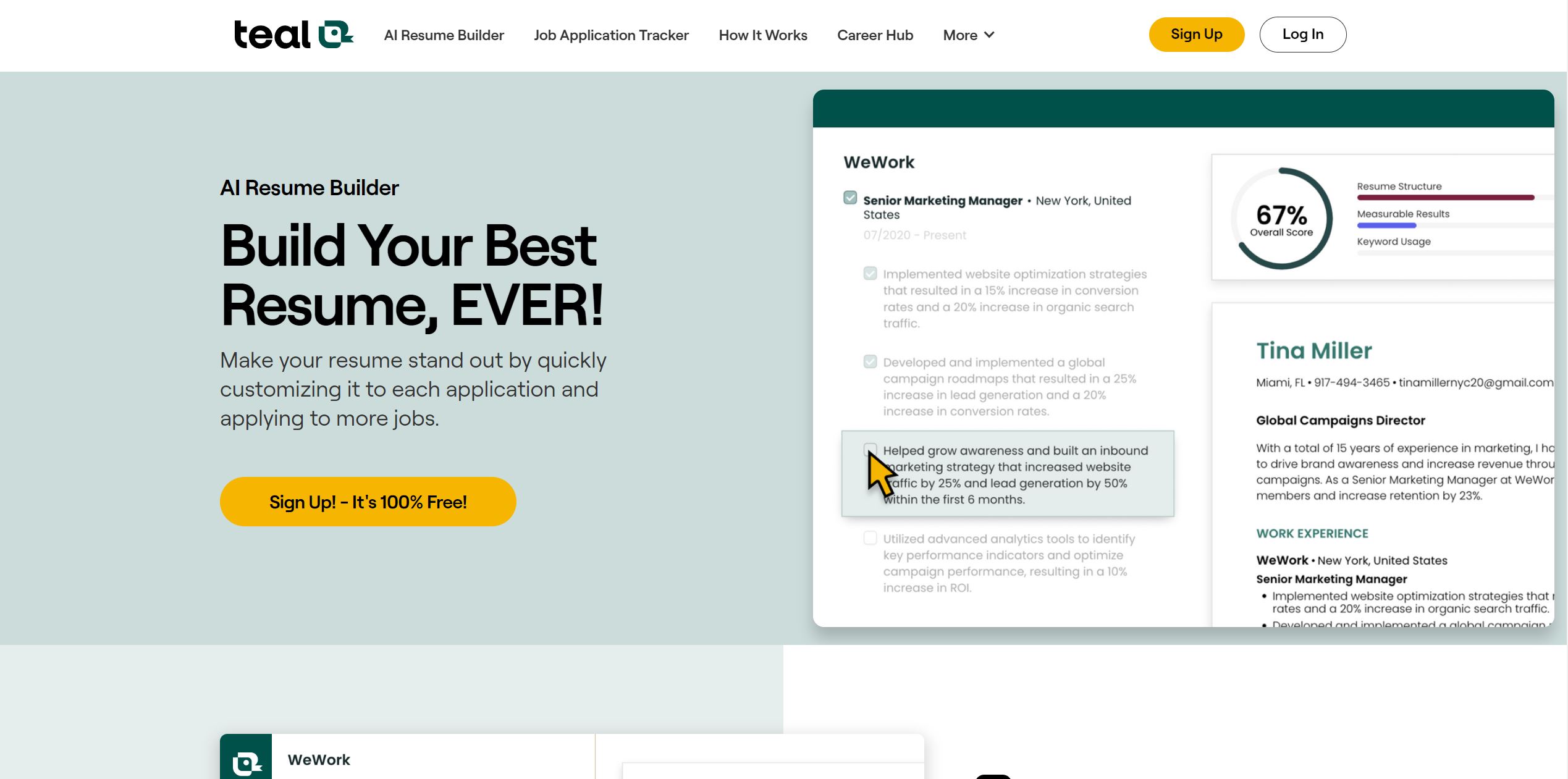 Teal Resume Builder screenshot
