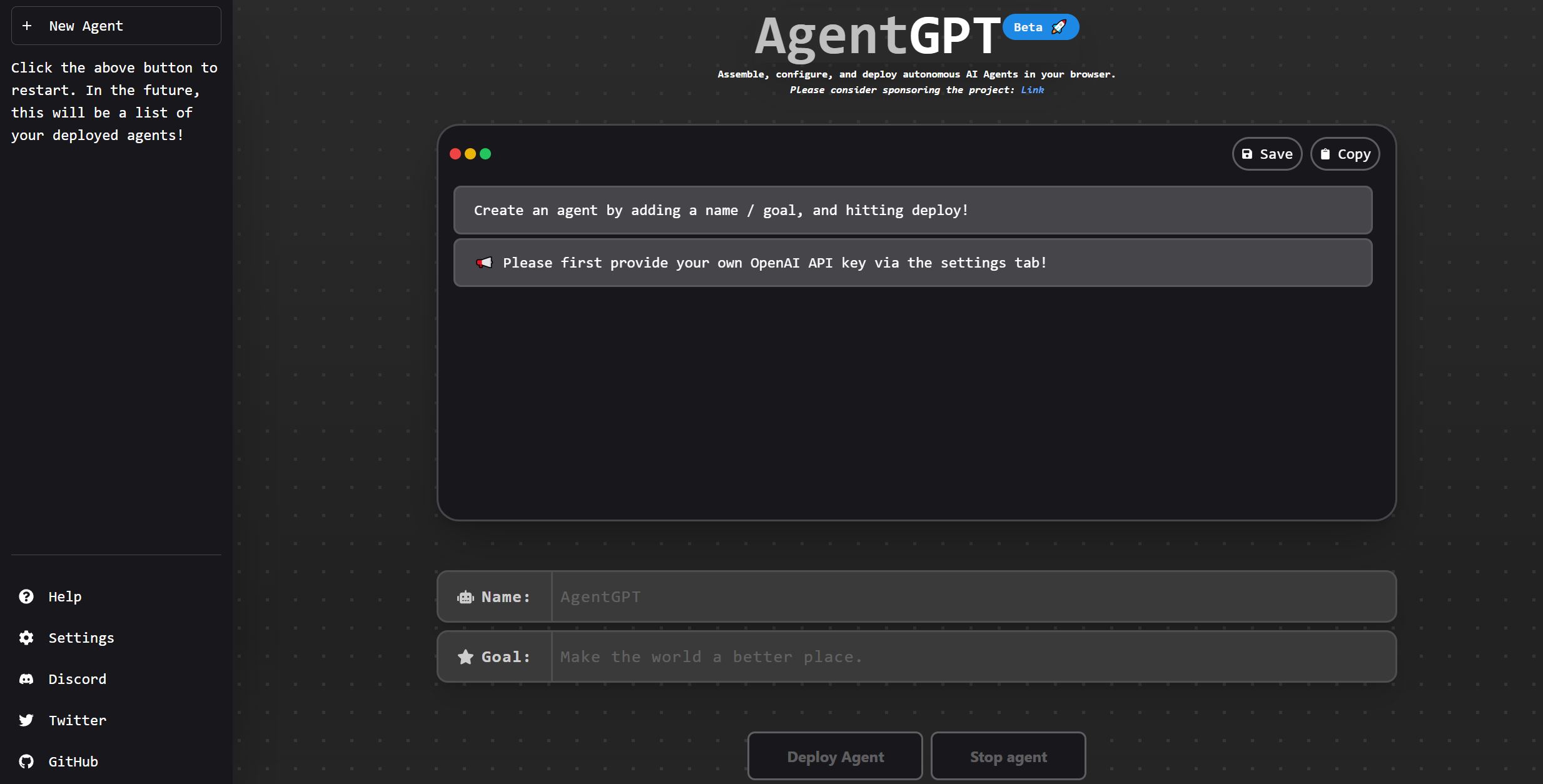 AgentGPT screenshot