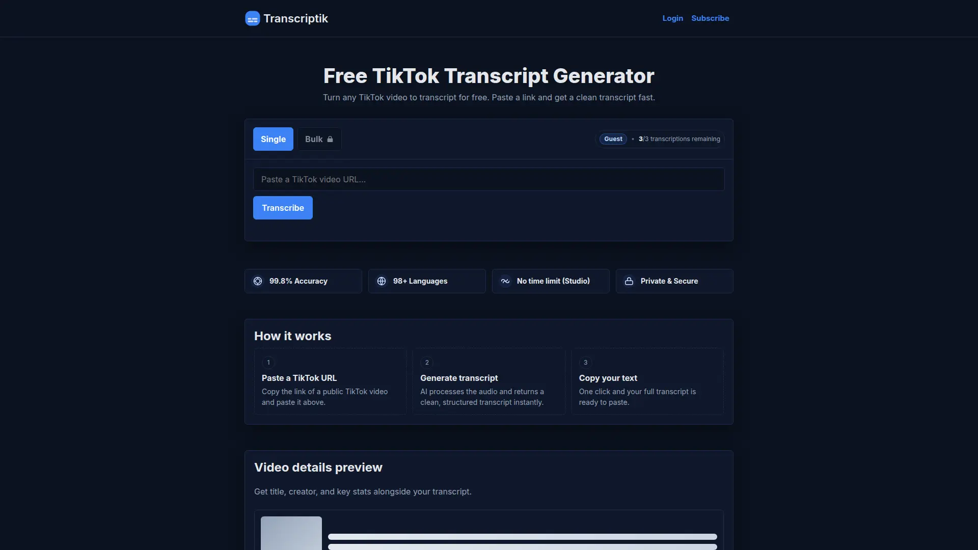 Transcriptik screenshot