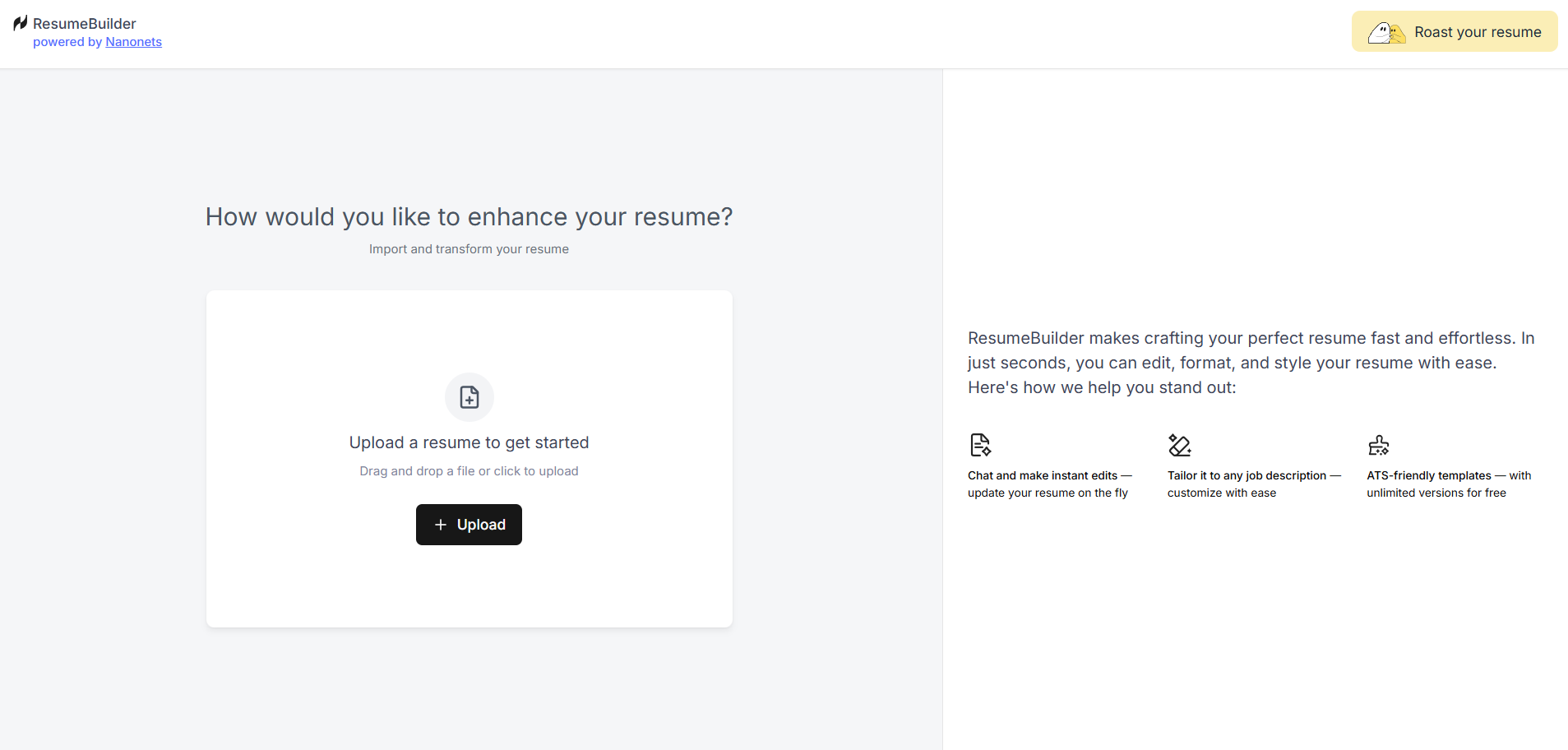 Nanonets Resume Builder screenshot