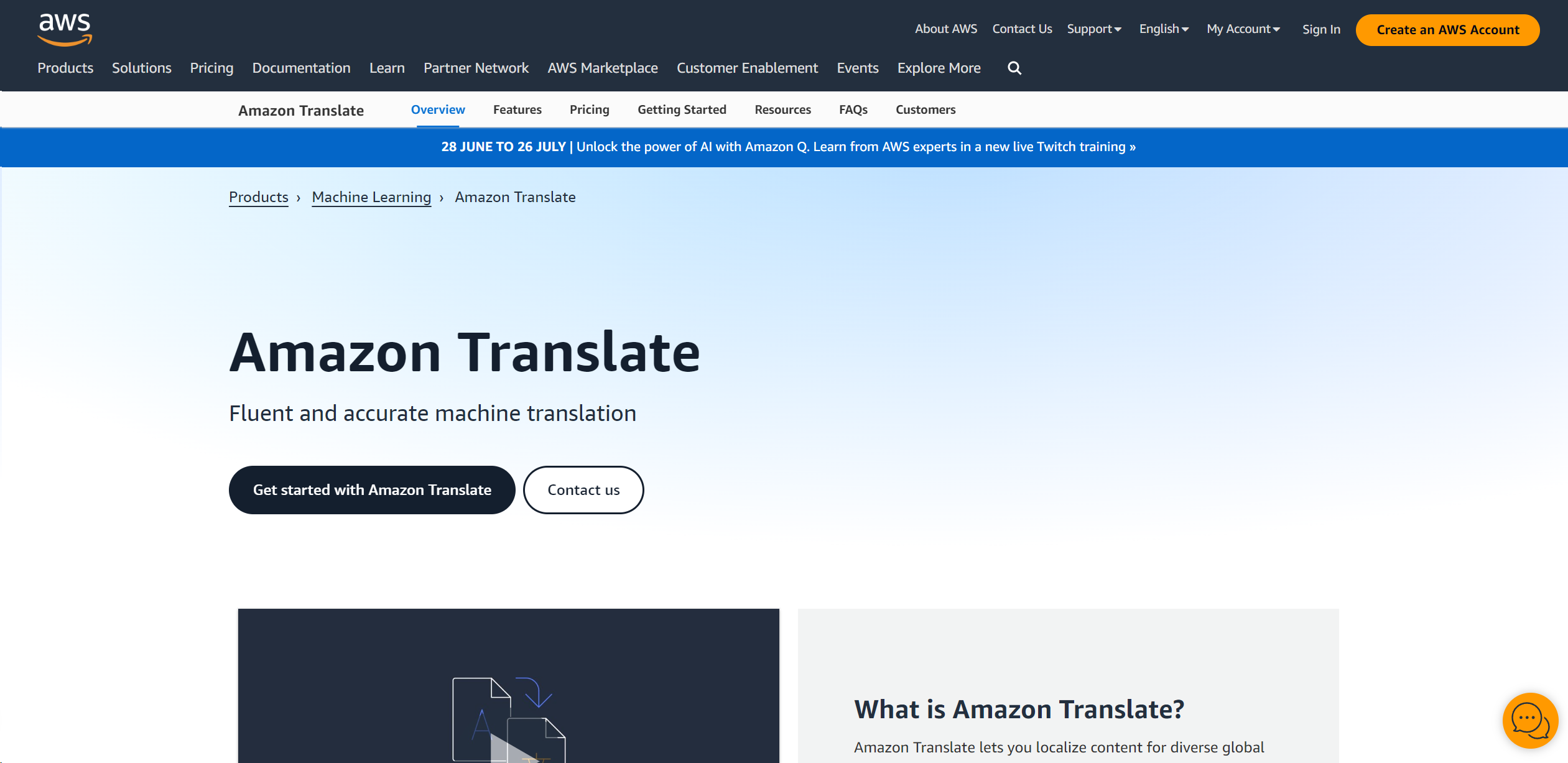 Amazon Translate screenshot