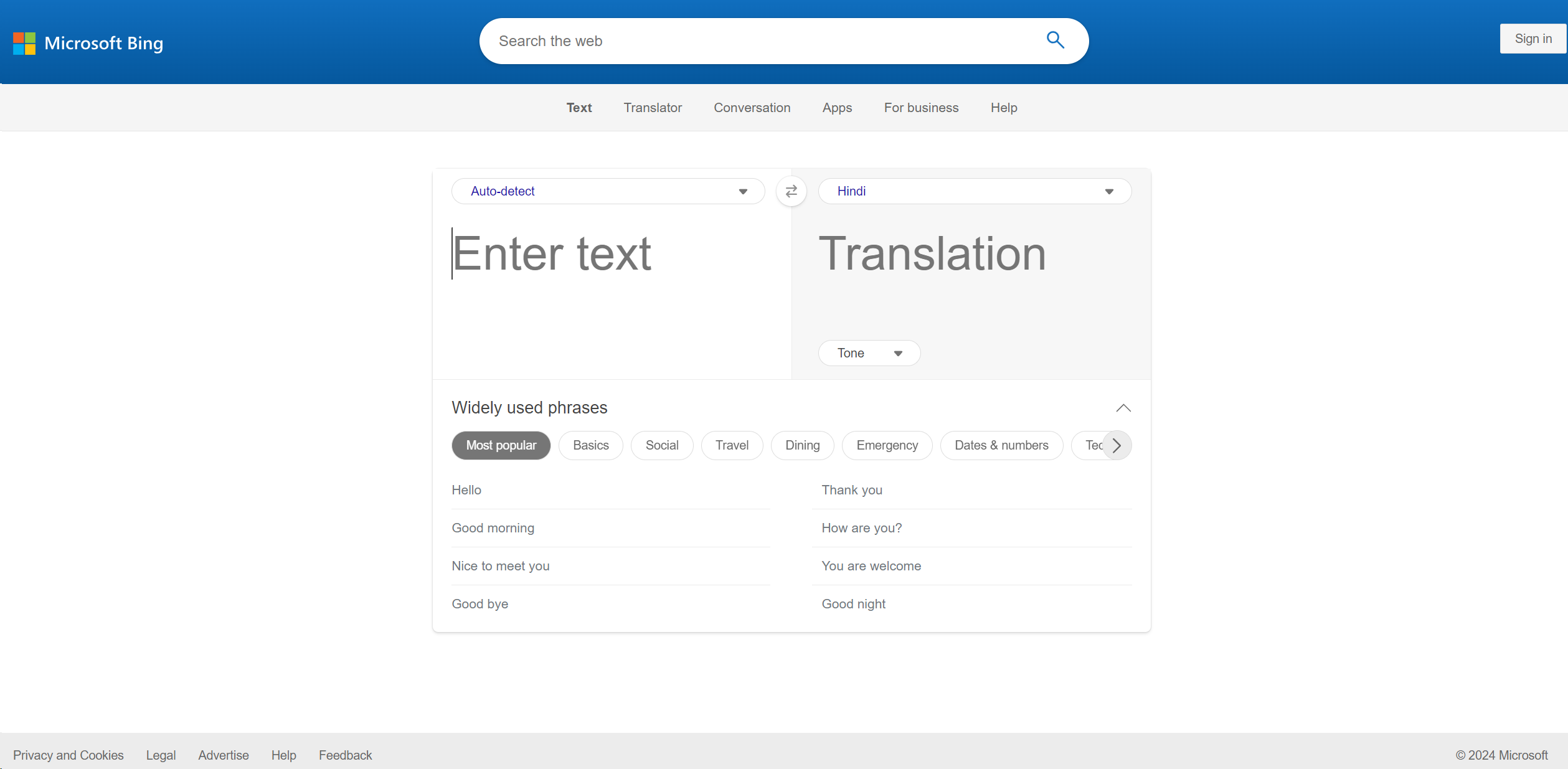 Microsoft Translator screenshot