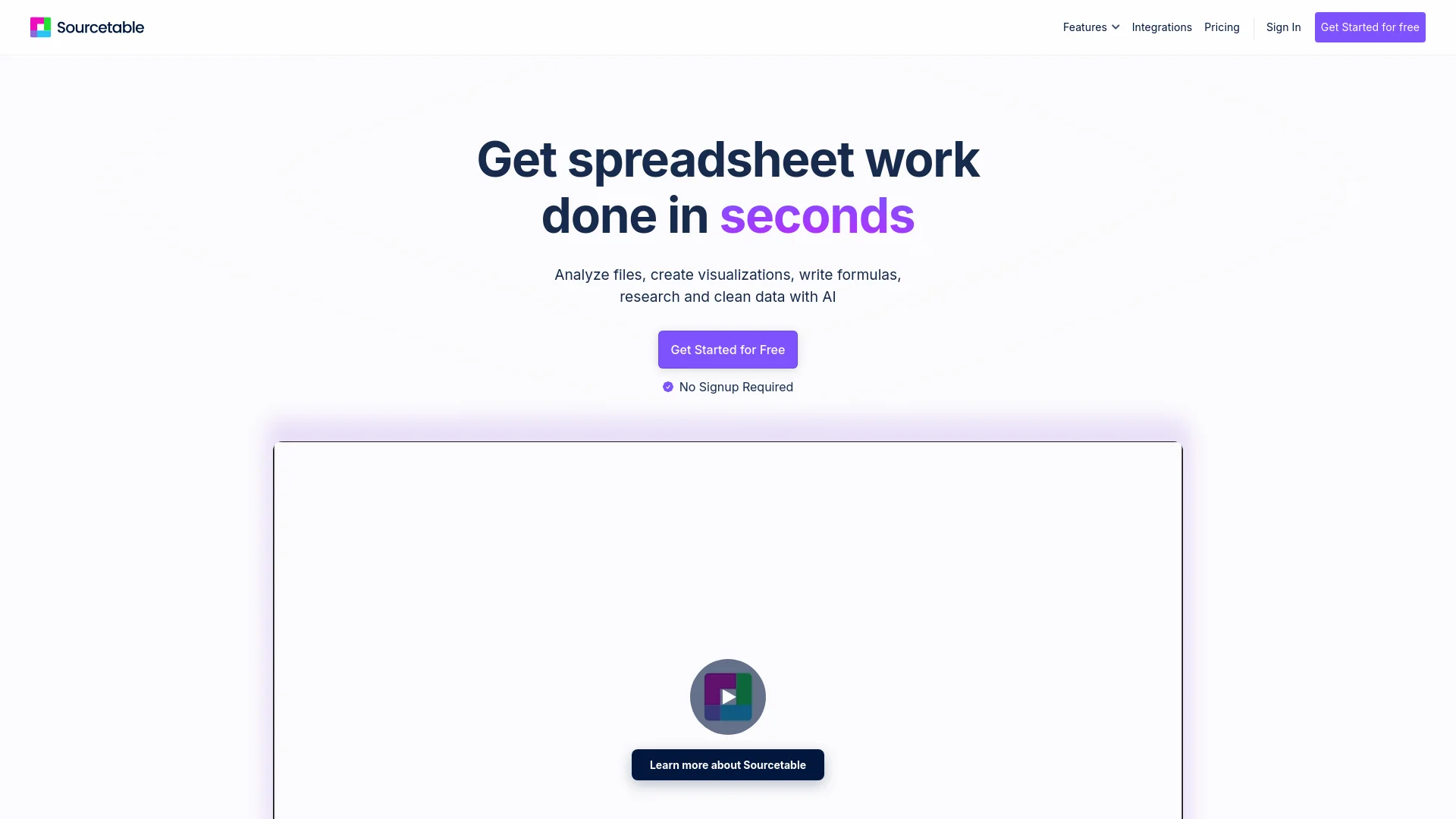 Sourcetable screenshot