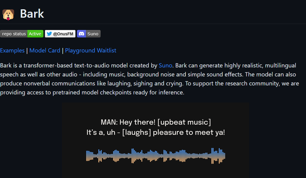 Suno AI Bark screenshot