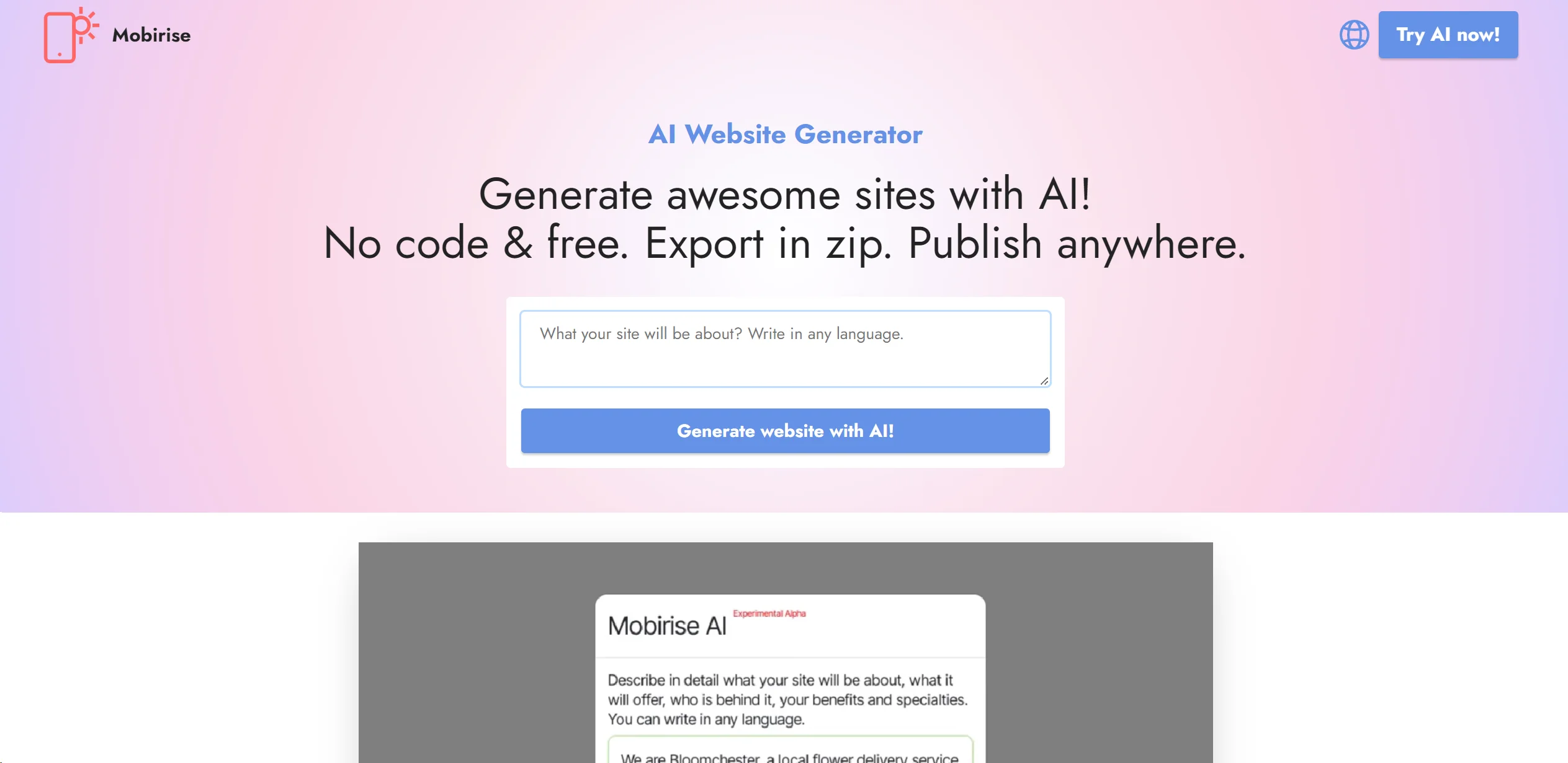 Mobirise AI Website Builder screenshot