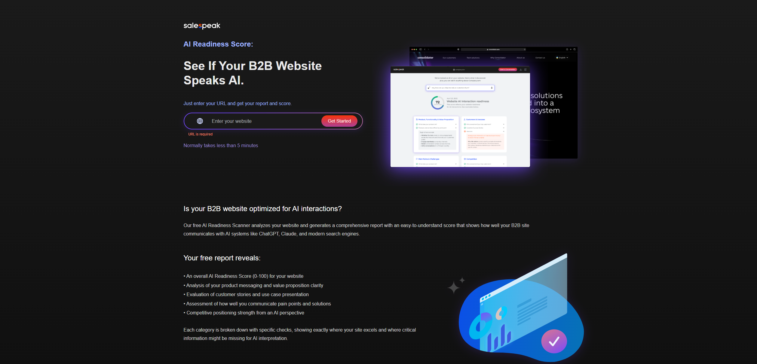 Salespeak AI Website Grader screenshot