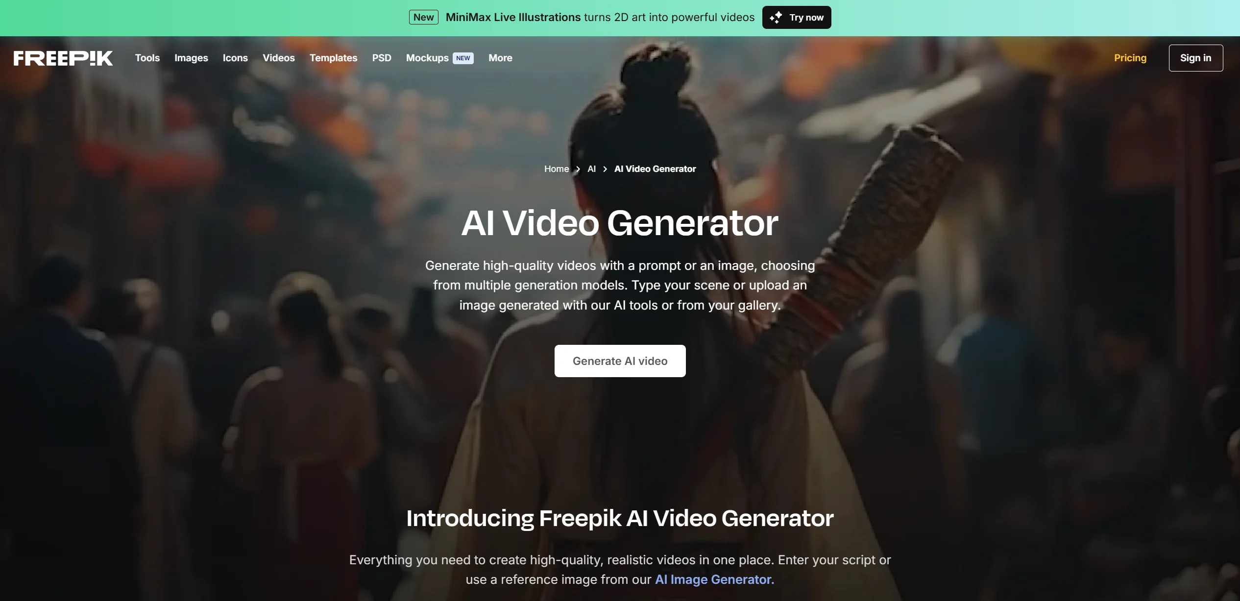 Freepik AI Video Generator screenshot
