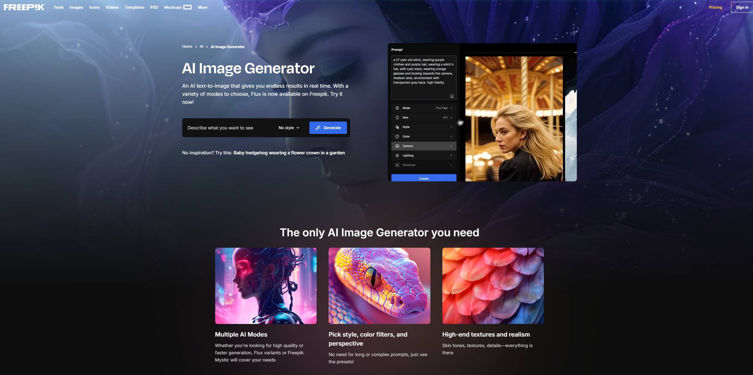 Freepik AI Image Generator screenshot