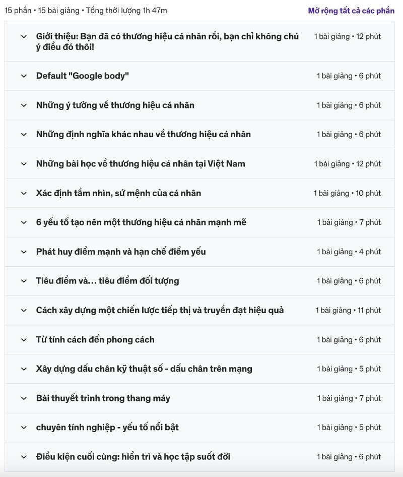 Nội dung khoá học Personal branding - Xây dựng thương hiệu cá nhân