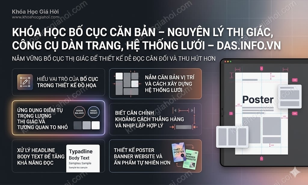 Khóa Học Bố Cục Căn Bản – Nguyên Lý Thị Giác, Công Cụ Dàn Trang, Hệ Thống Lưới – DAS.info.vn