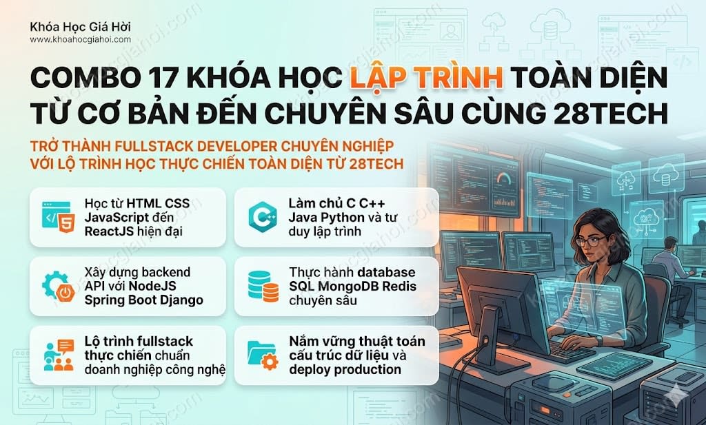 Combo 17 Khóa Học Lập Trình Toàn Diện Từ Cơ Bản Đến Chuyên Sâu Cùng 28tech