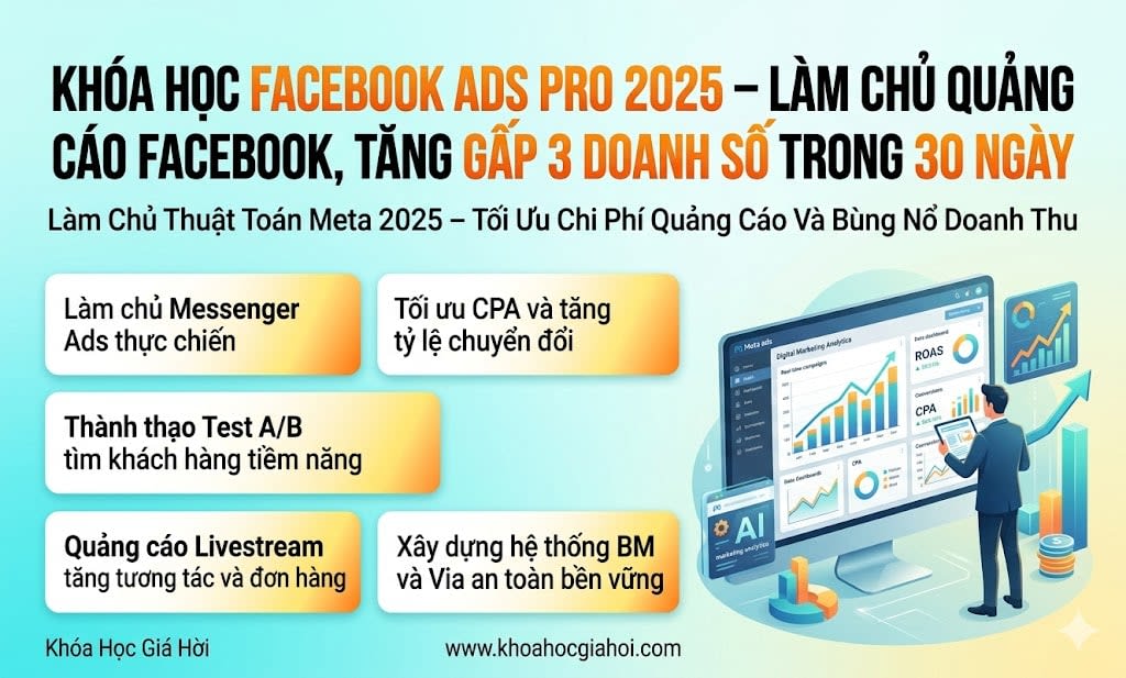 Khóa Học Facebook Ads Pro 2025 – Làm Chủ Quảng Cáo Facebook, Tăng Gấp 3 Doanh Số Trong 30 Ngày