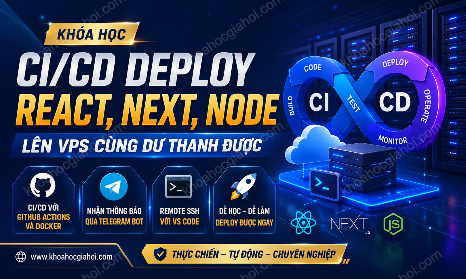 Khóa Học CI/CD Deploy React, Next, Node Lên Vps Cùng Dư Thanh Được