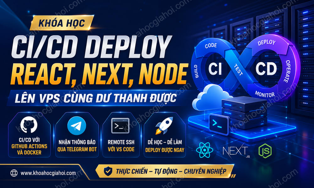 Khóa Học CI/CD Deploy React, Next, Node Lên Vps Cùng Dư Thanh Được