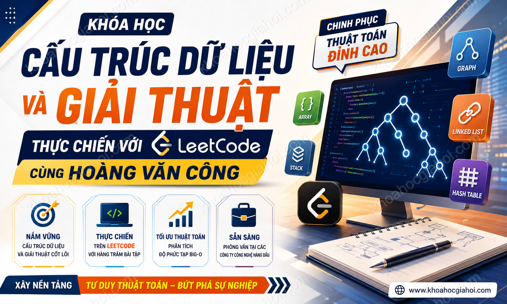Khóa Học Cấu Trúc Dữ Liệu Và Giải Thuật Thực Chiến Với Leetcode Cùng Hoàng Văn Công