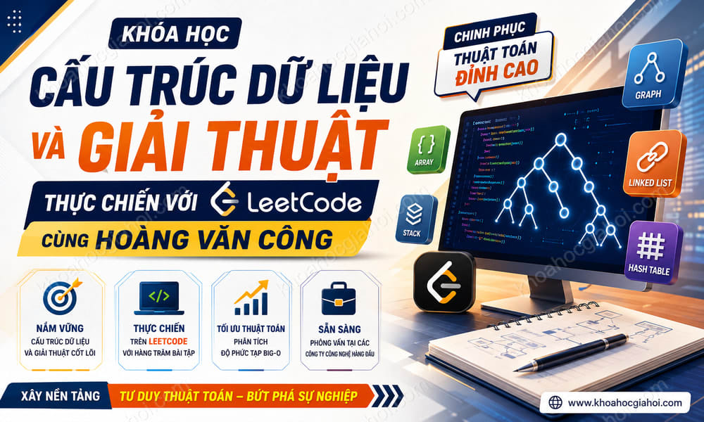 Khóa Học Cấu Trúc Dữ Liệu Và Giải Thuật Thực Chiến Với Leetcode Cùng Hoàng Văn Công