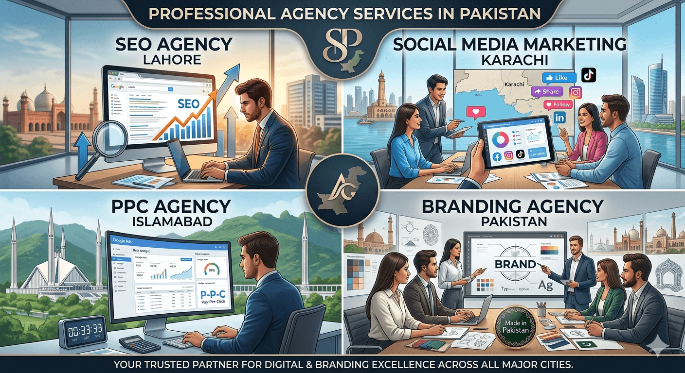 SEO Agency Lahore, Social Media Marketing Karachi, PPC Agency Islamabad & Branding Agency Pakistan