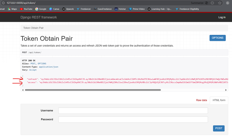 Access and refresh token generated by user authentication