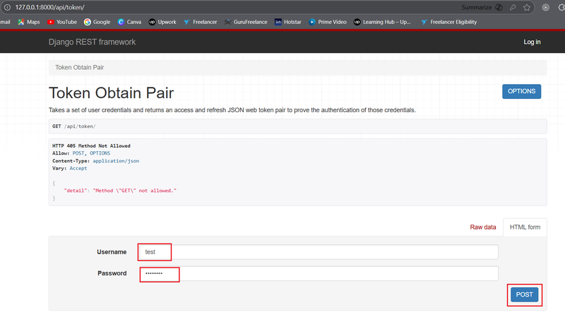 User authentication to generate access and refresh token