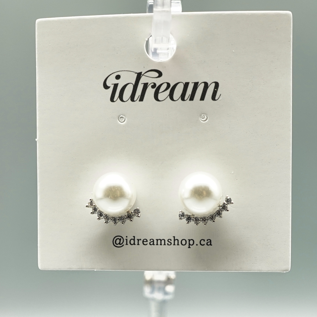 Elegant Pearl Stud Earrings with Crystal Accents