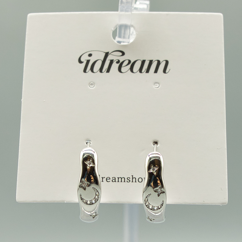 Crescent Moon & Star Silver Hoop Earrings