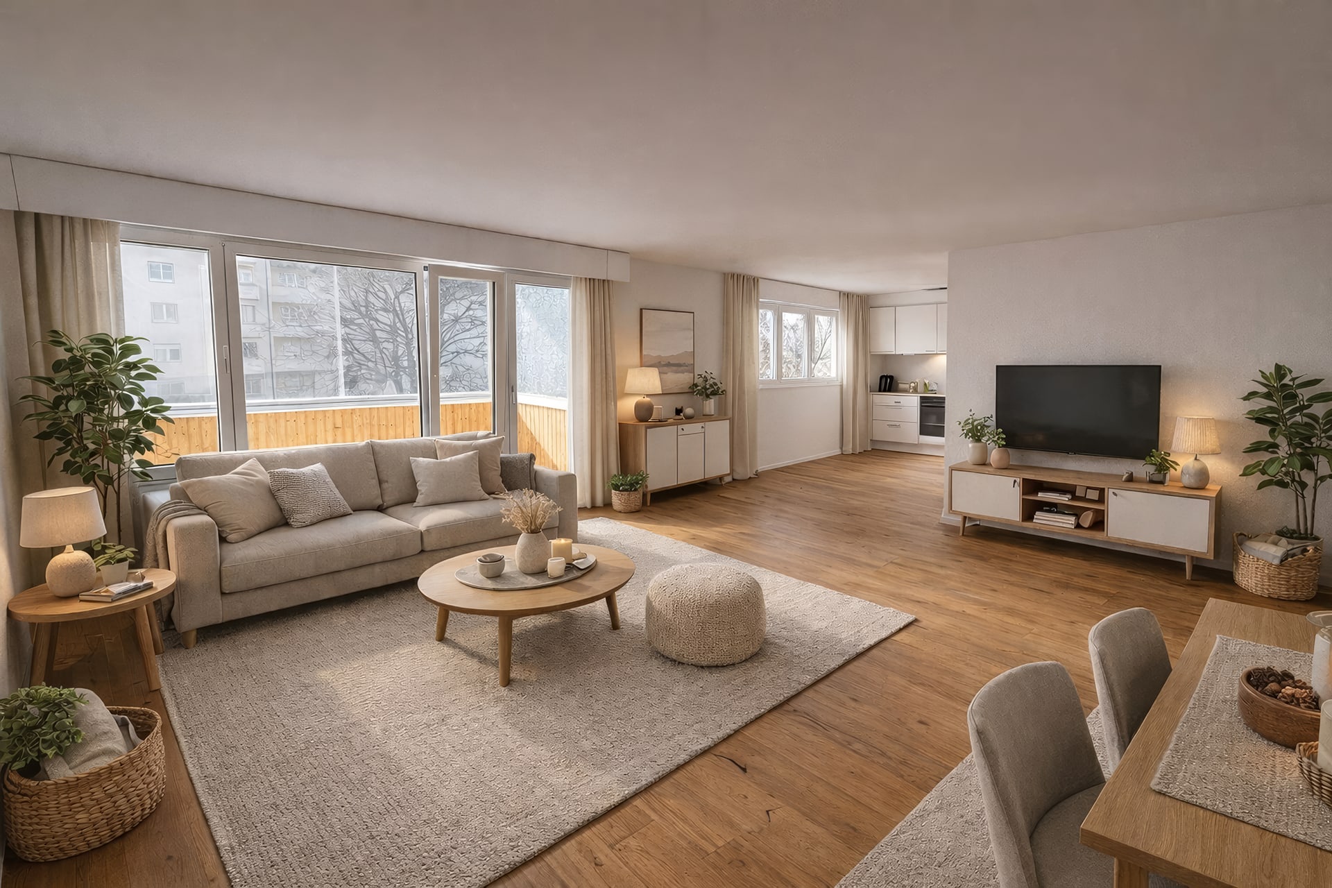 The same living room after virtual staging with AI