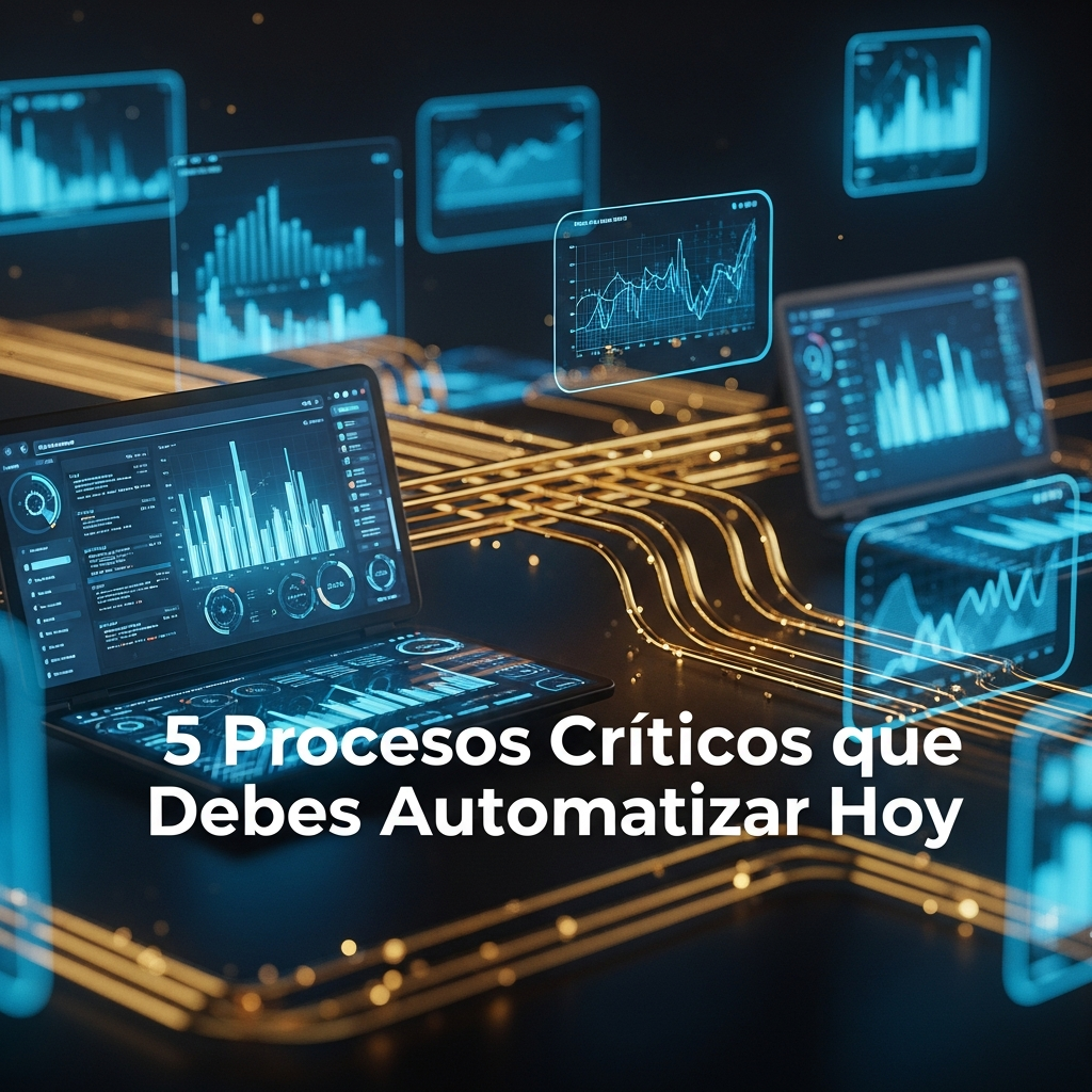 Infografía de flujo de trabajo que conecta automatización de ventas con un dashboard de business intelligence en tiempo real.
