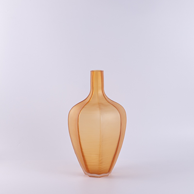 Amber Faceted Glass Vase Short
