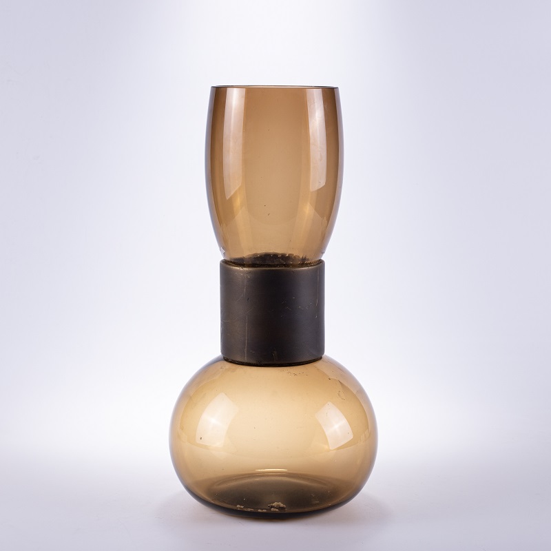 Two-Part Amber Glass Vase