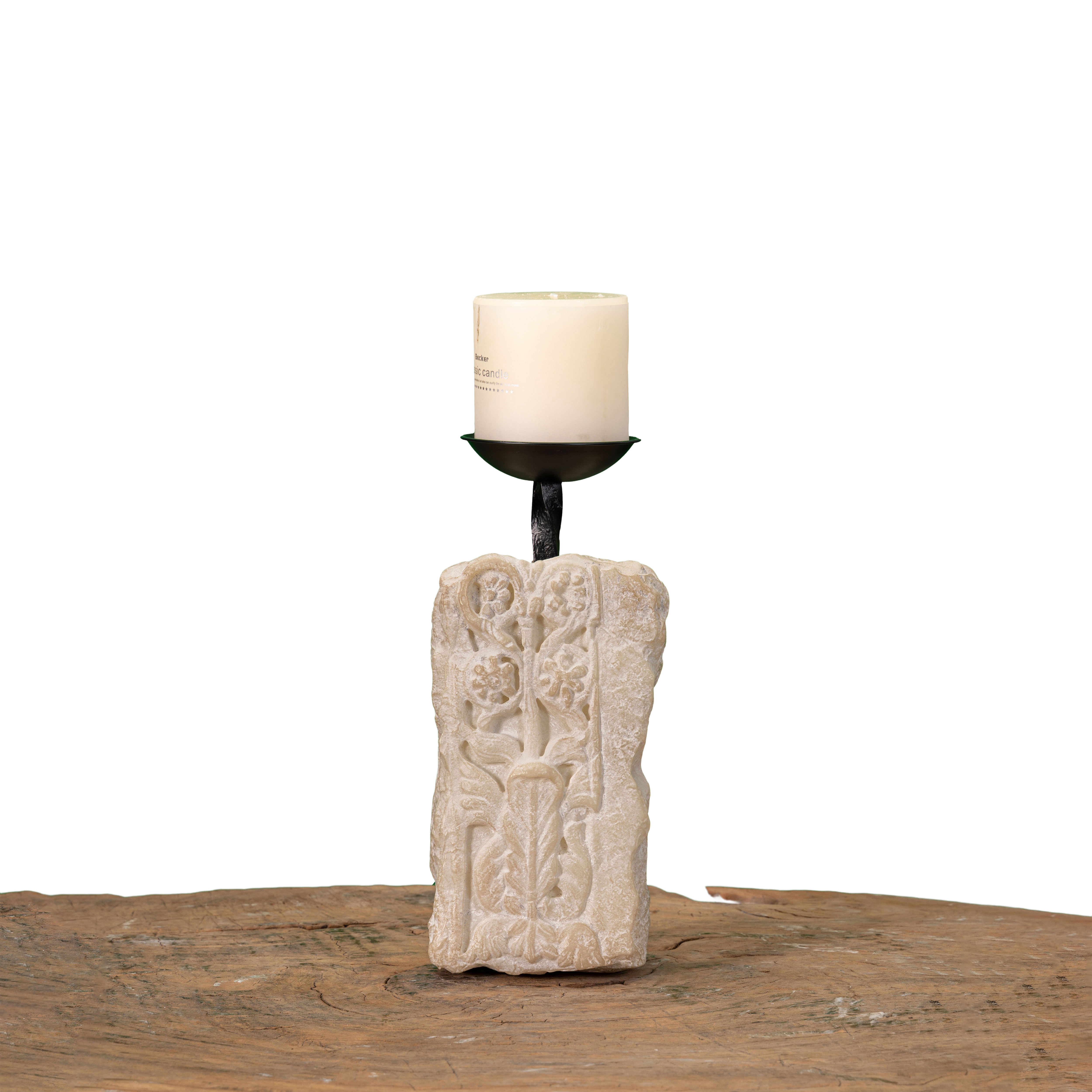 Carved Floral Stone Candle Holder