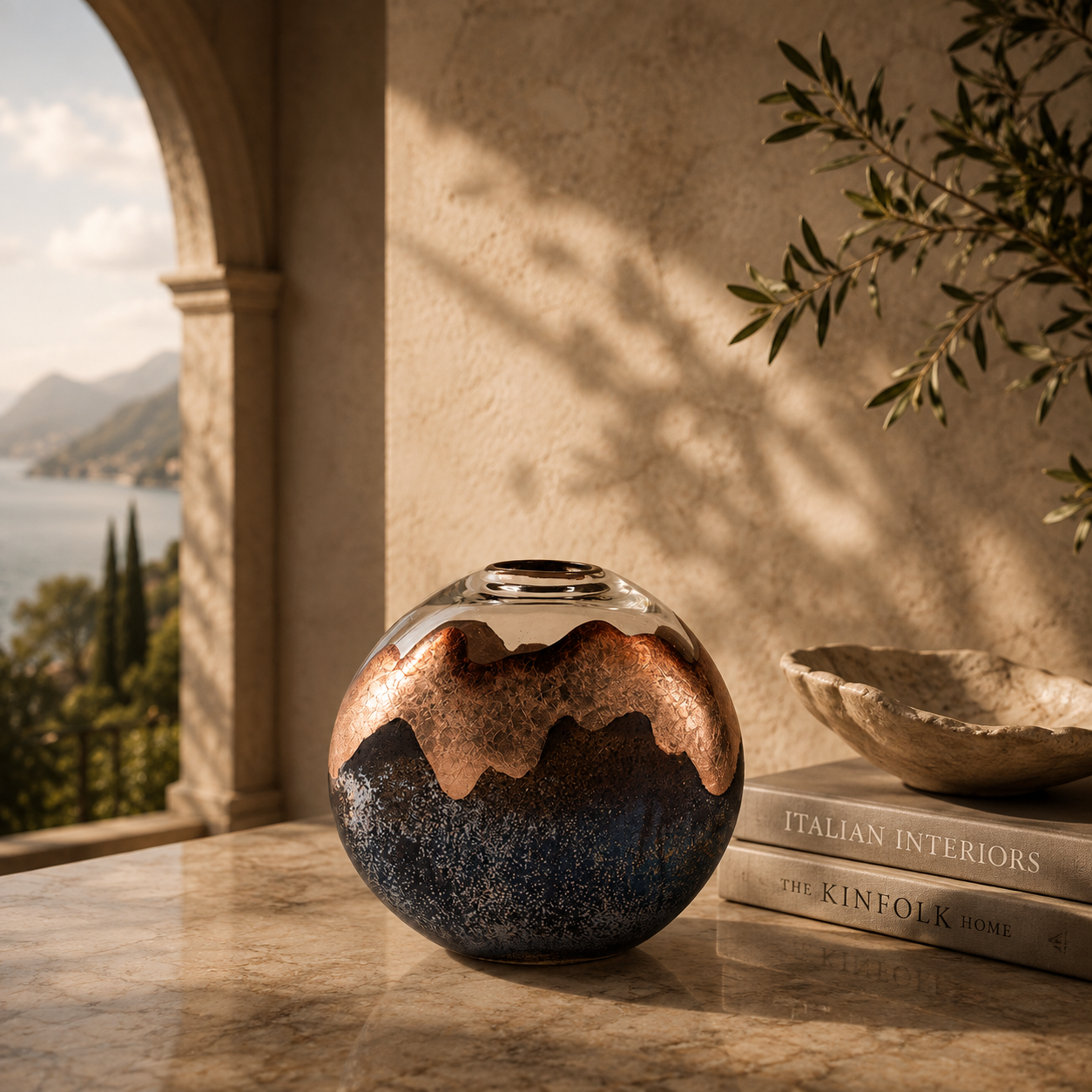 Copper Foil Globe Vase Large