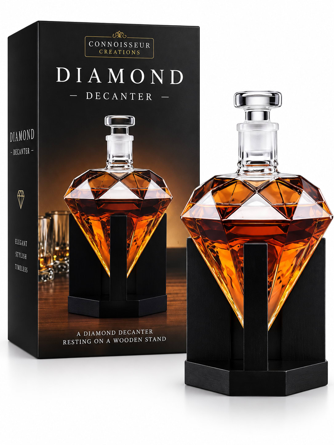 Connoisseur Creations Diamond Decanter with Wooden Stand