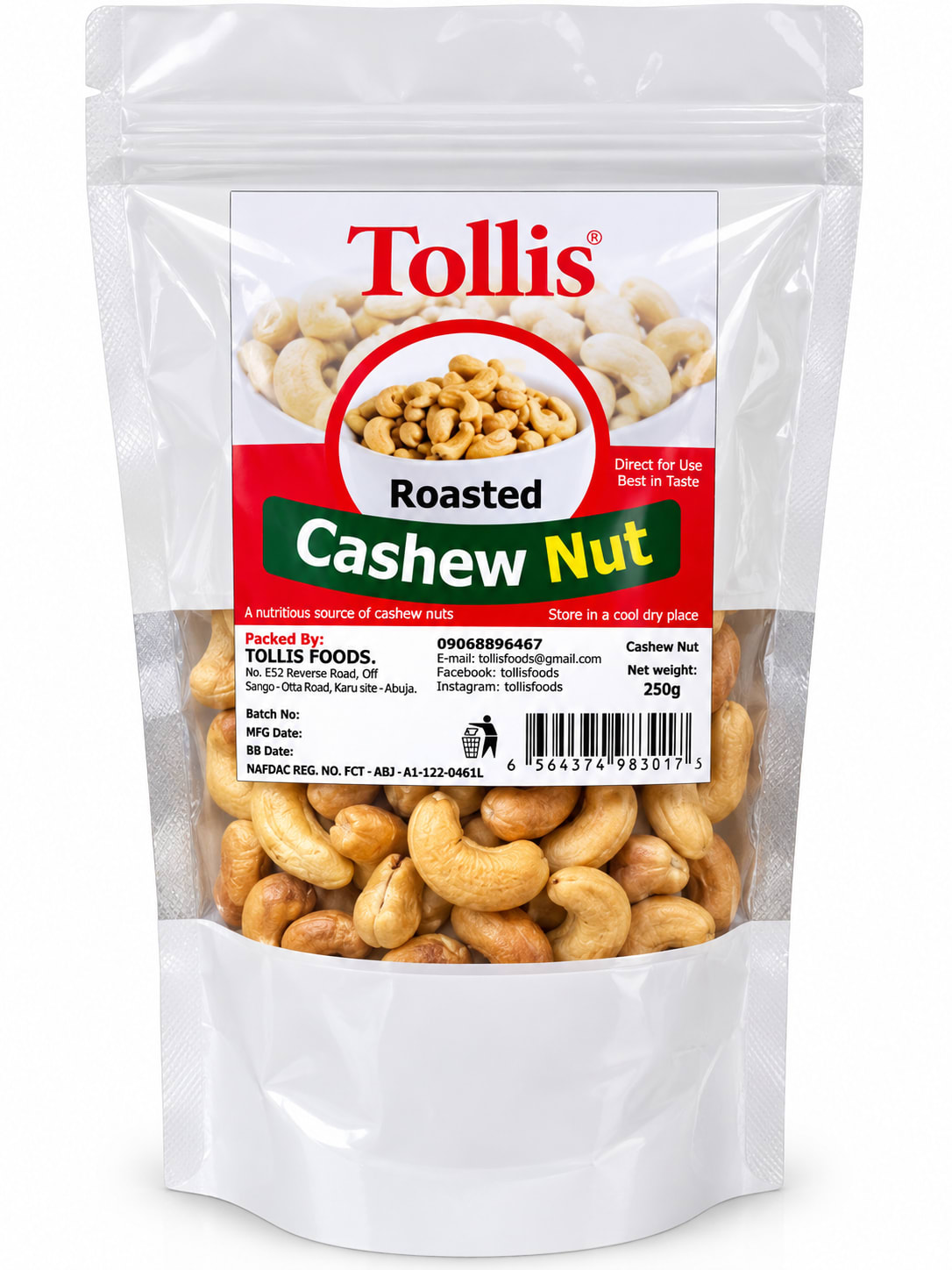 Tollis Roasted Cashew Nut Satchet