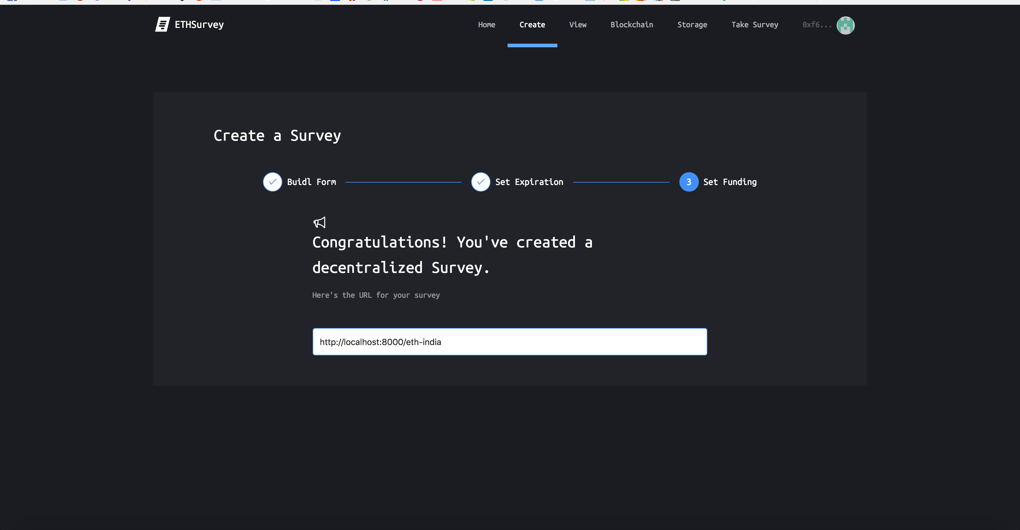 Generate a sharable Survey URL where users can take a piece of the funded amount