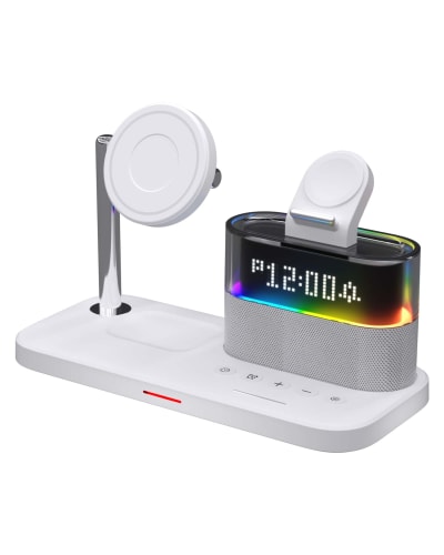 Wireless Charger with Digital Display 5-in-1 with RGB Ambient Light | 15W Max Fast Charging Station - Alternate View
