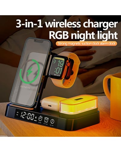 Custom Wireless Charger with Logo 4-in-1 RGB Ambient Light | 15W Max Fast Charging Station - Alternate View