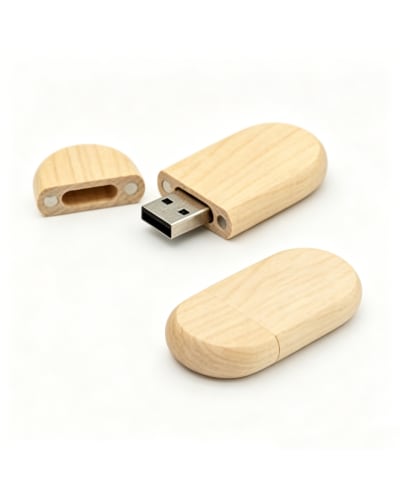 Personalized Flash Drives Smooth Pill Capsule Shape 3 Natural Wood Options - Alternate View