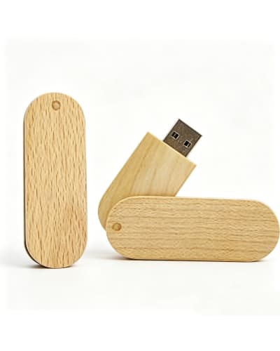 Wooden USB Stick Smooth Oval Swivel Capless Natural Wood Flash Drive - Alternate View