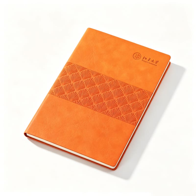 Custom Embossed Notebook A5 Eco Sheepskin Suede with Fan Pattern - Main View