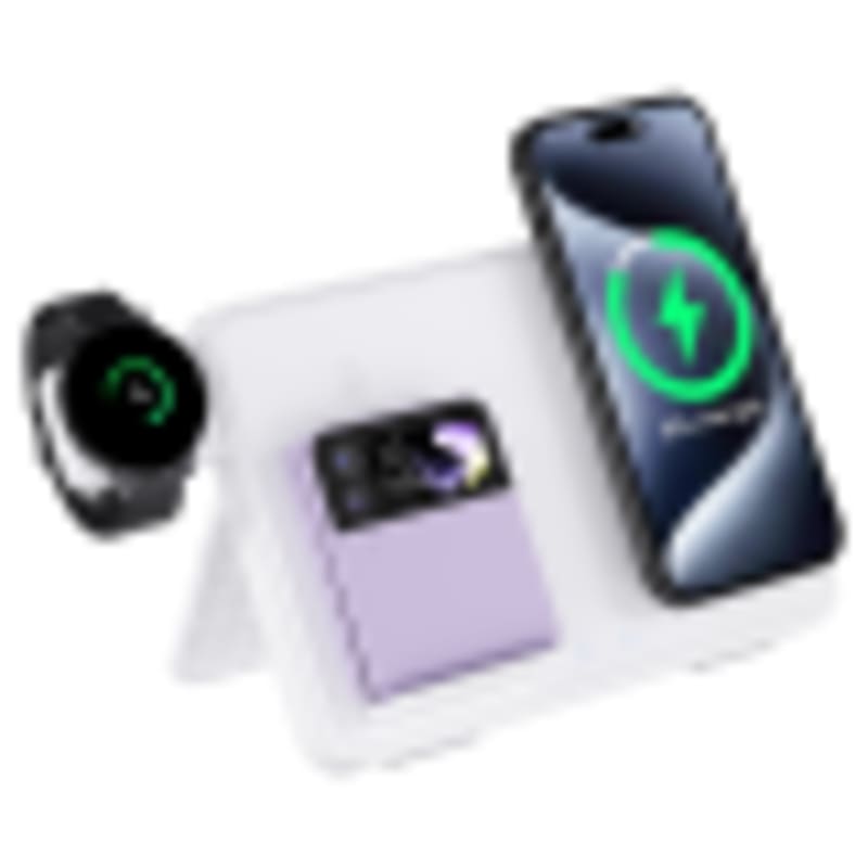 Qi Wireless Phone Charger 3-in-1 Dual 15W Fast Charging Station with Foldable Stand & LED Night Light - Gallery 1