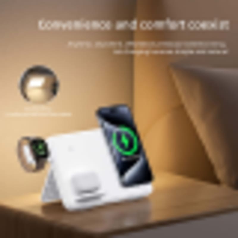 Qi Wireless Phone Charger 3-in-1 Dual 15W Fast Charging Station with Foldable Stand & LED Night Light - Gallery 5