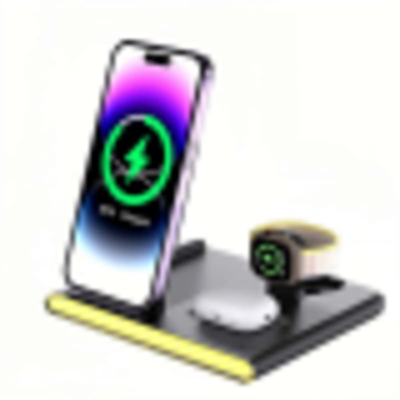 Qi Battery Charger 3-in-1 Dual Coil 15W Fast Charging Station with Dimmable LED Night Light - Gallery 3