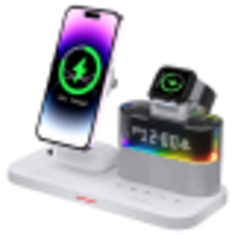 Wireless Charger with Digital Display 5-in-1 with RGB Ambient Light | 15W Max Fast Charging Station - Gallery 2