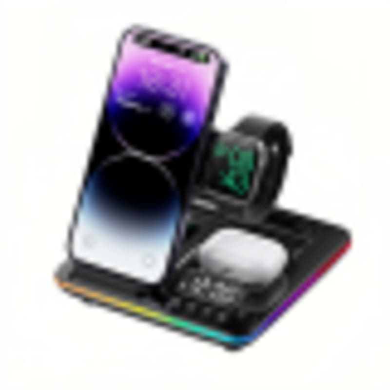 Home Wireless Charger 5-in-1 with Digital Clock & 2-Level LED Night Light | 15W Max Fast Charging Station - Gallery 2