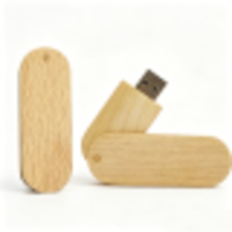 Wooden USB Stick Smooth Oval Swivel Capless Natural Wood Flash Drive - Gallery 2