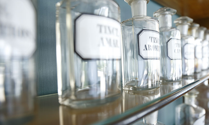 Historic STADA pharmacy glass bottles