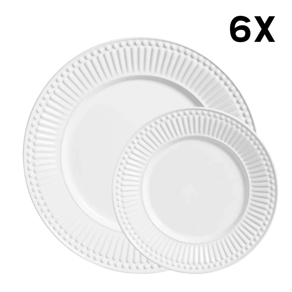 Conjunto 6 Prato Raso e 6 Sobremesa Roma Branco 12 Peças 2ª Linha Porto Brasil