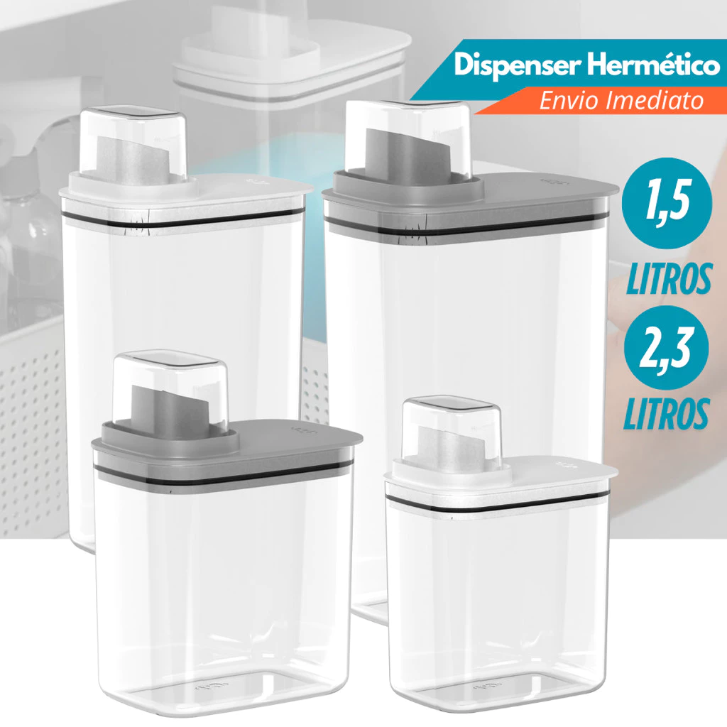 Kit Dispenser Organizador Lavanderia 2,3 e 1,5 Litros Acrílico